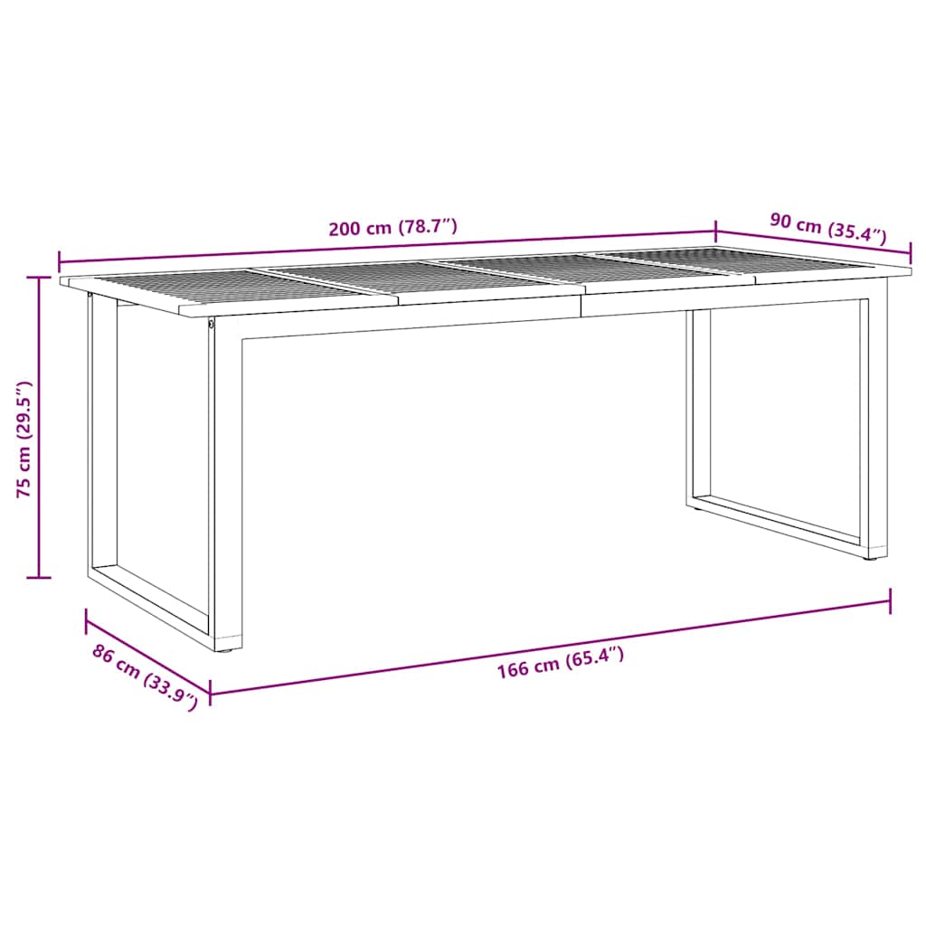 Garden Dining Table Grey 200 x 90 x 75 cm