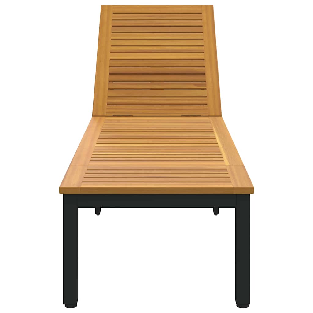 Sun lounger Reclining Black 200 x 55 x 35cm Solid Acacia wood