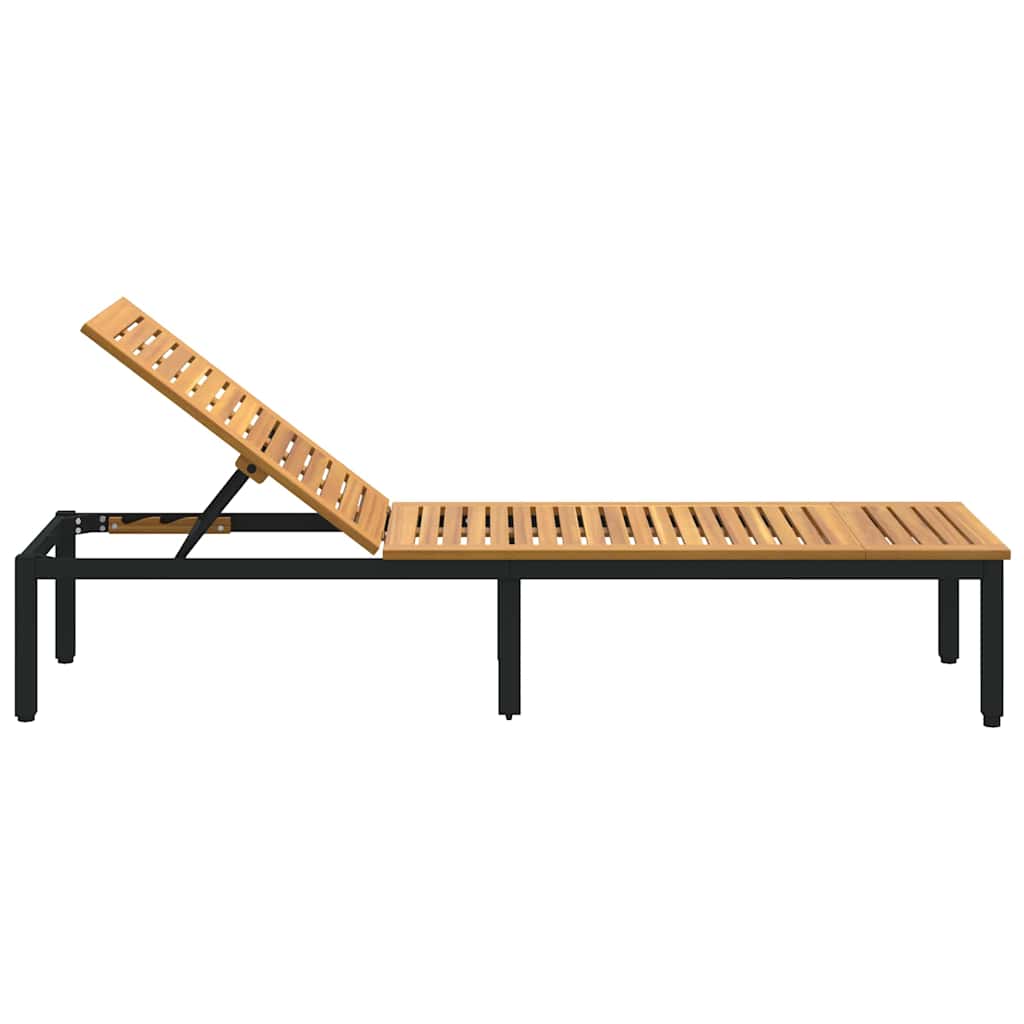 Sun lounger Reclining Black 200 x 55 x 35cm Solid Acacia wood