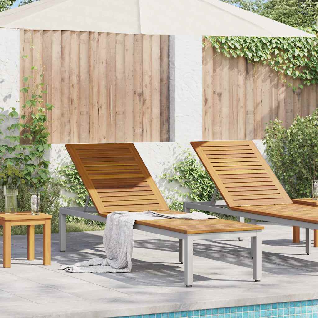 Sun lounger Reclining Grey 200 x 55 x 35cm Solid Acacia wood