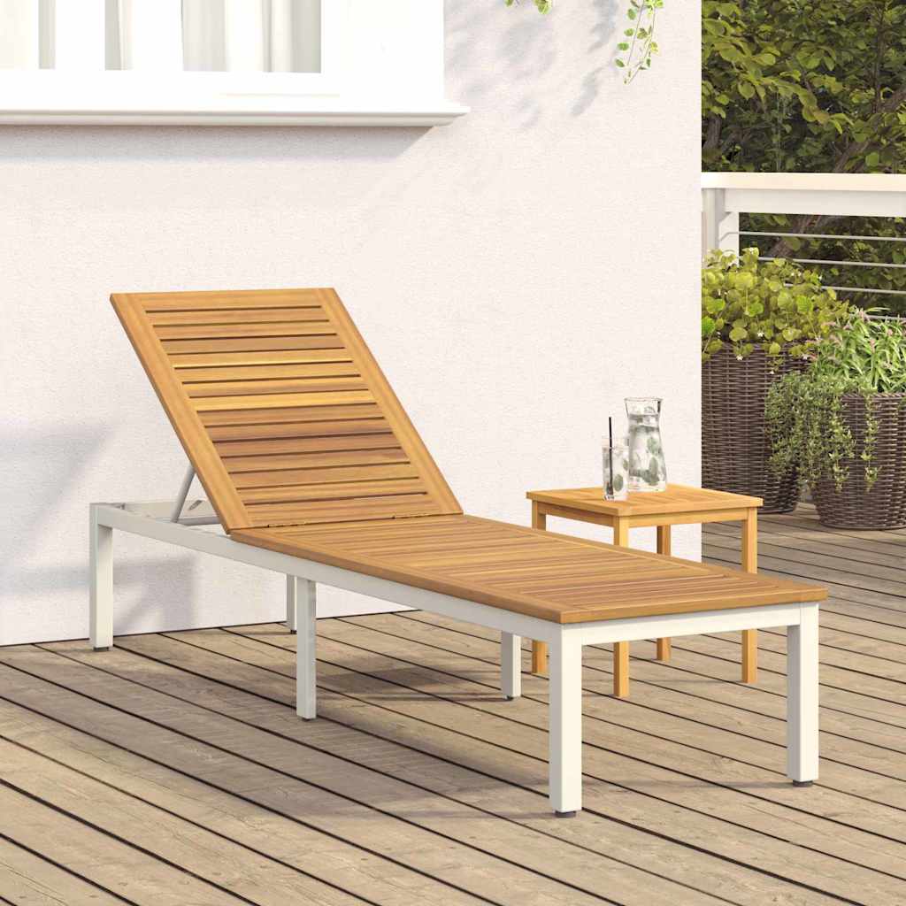 Sun lounger Reclining Grey 200 x 55 x 35cm Solid Acacia wood