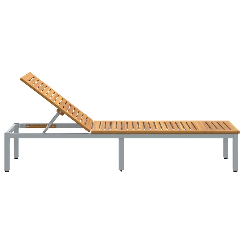 Sun lounger Reclining Grey 200 x 55 x 35cm Solid Acacia wood