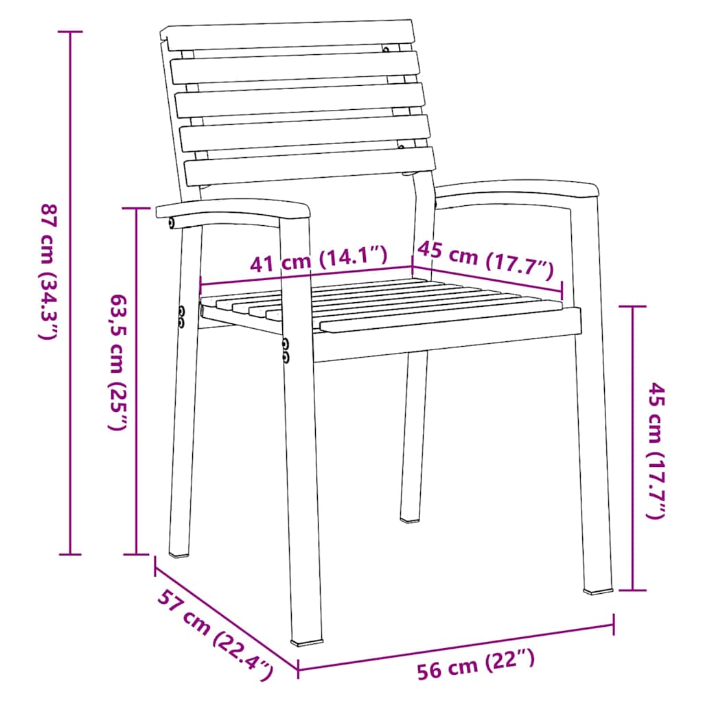Garden Chair 2 pcs Brown 56 x 57 x 87cm Solid Acacia wood