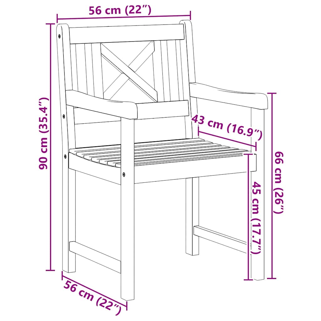 Garden Chair 2 pcs Brown 56 x 56 x 90cm Solid Acacia wood