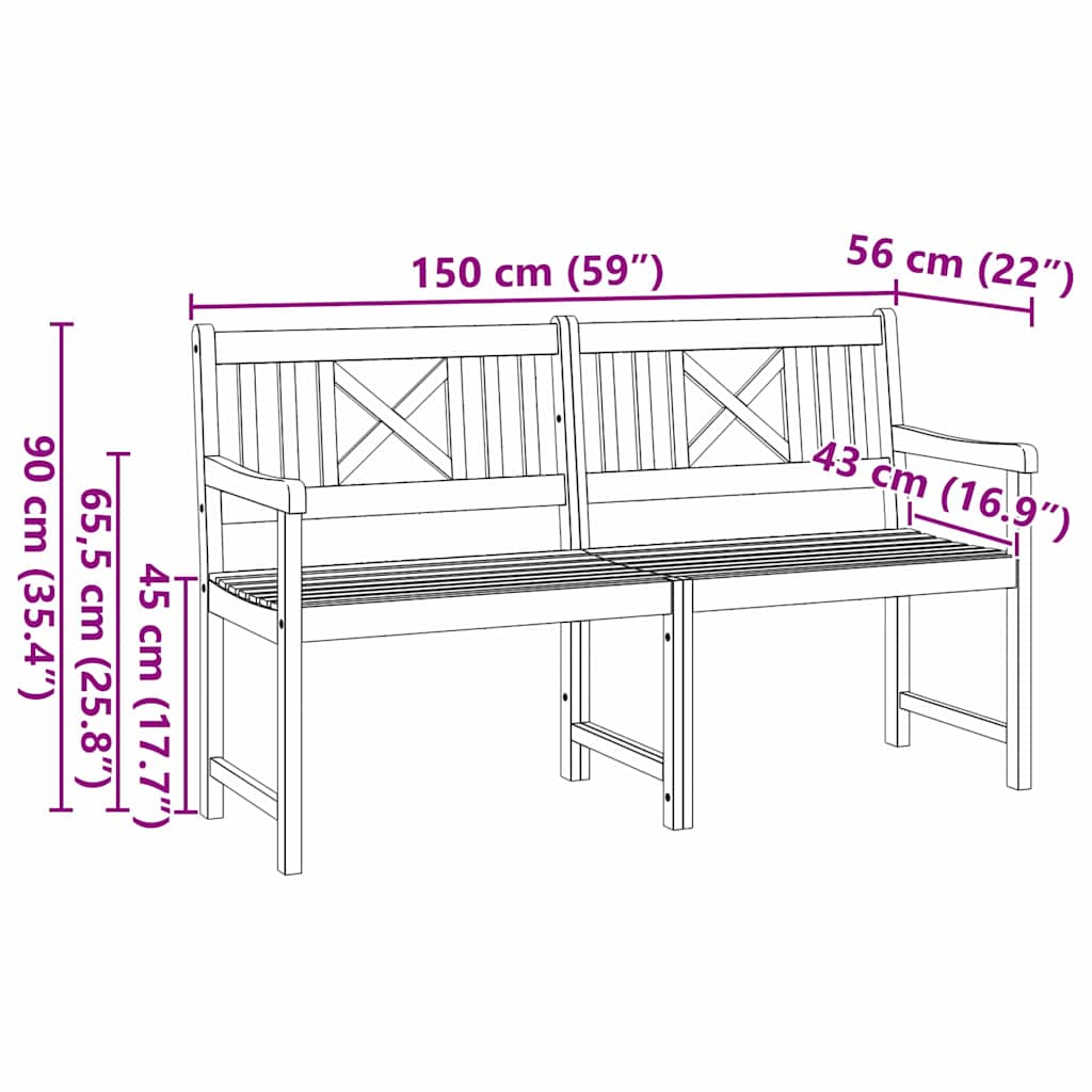 Garden Bench Brown 150 x 56 x 90cm Solid Acacia wood
