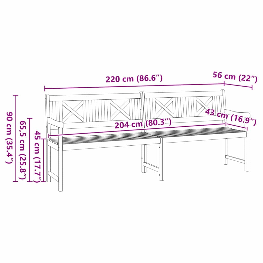 Garden Bench Brown 220 x 56 x 90cm Solid Acacia wood