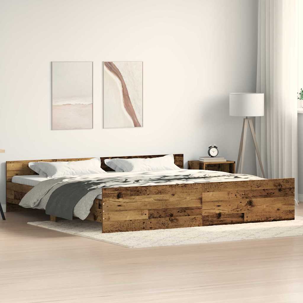 Bed Frame with Headboard Old wood 200 x 200 cm Engineered wood