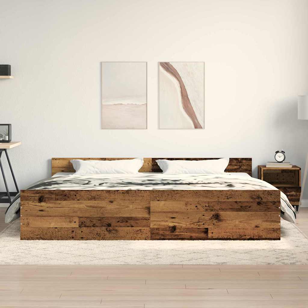 Bed Frame with Headboard Old wood 200 x 200 cm Engineered wood