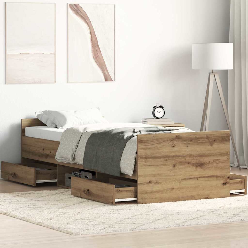 Bed Frame with Drawer Artisan oak 75 x 190 cm Engineered wood