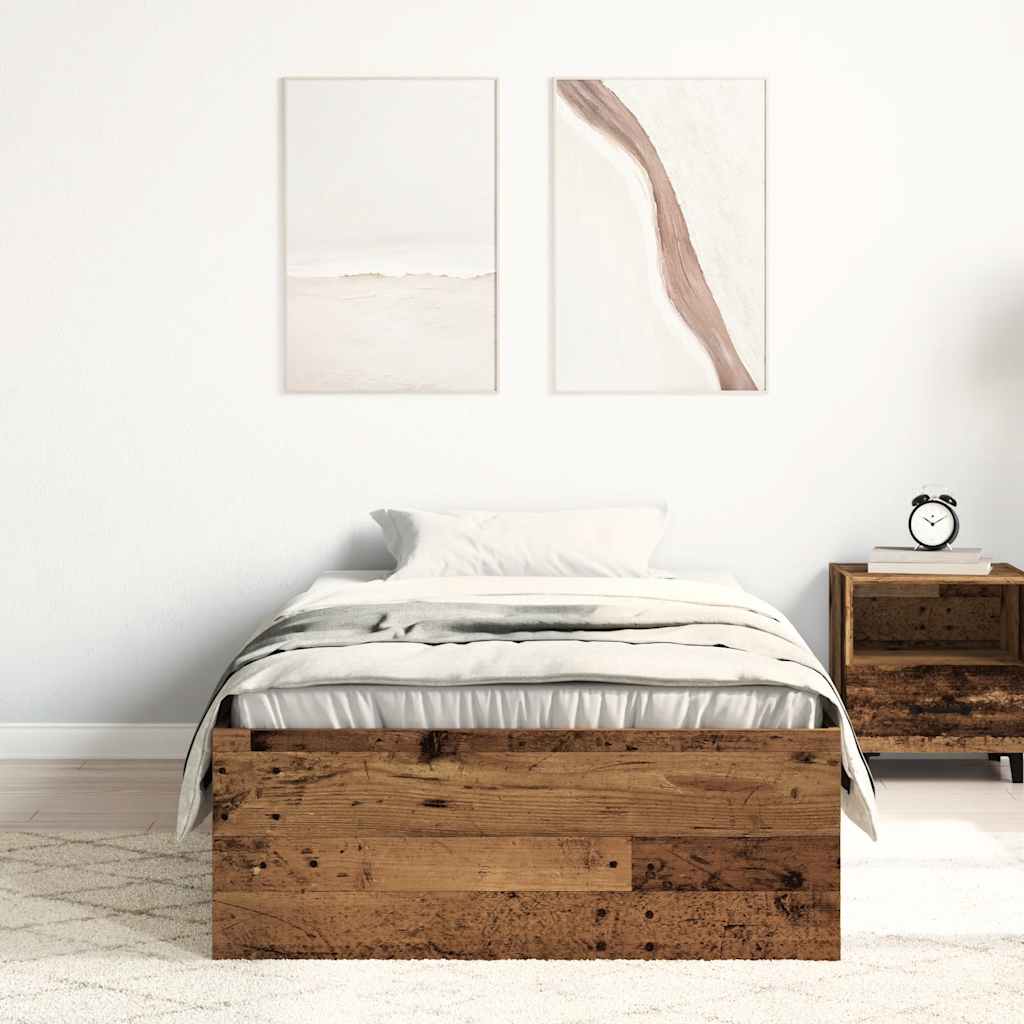Bed Frame without Mattress Old Wood 75x190 cm Engineered Wood