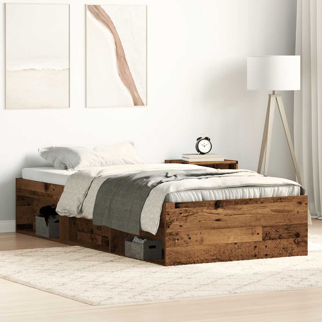 Bed Frame without Mattress Old Wood 75x190 cm Engineered Wood