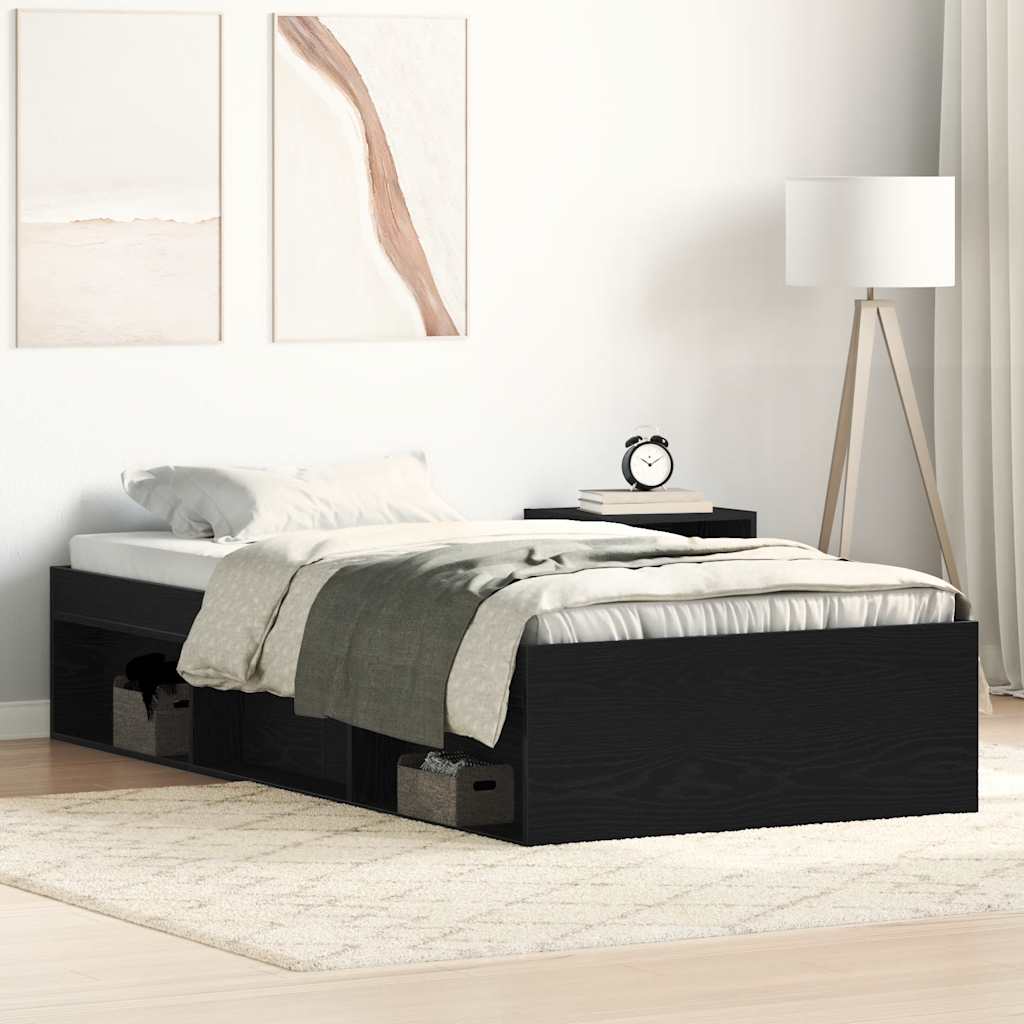 Bed Frame without Mattress Black Oak 75x190 cm Engineered Wood