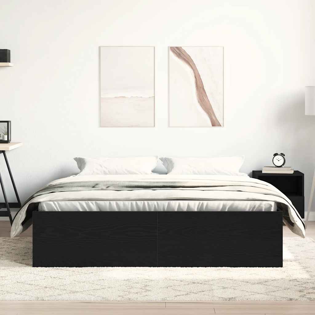 Bed Frame without Mattress Black Oak 150x200 cm Engineered Wood