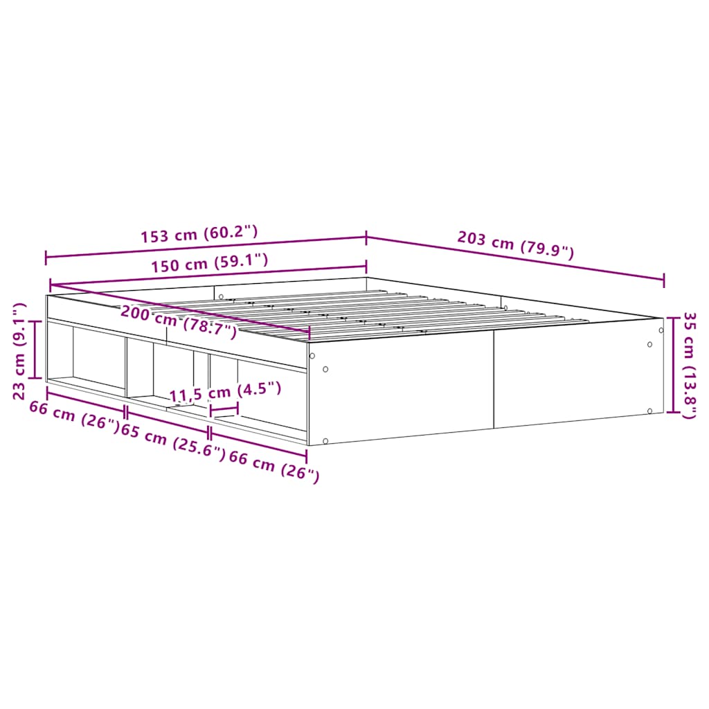 Bed Frame without Mattress Black Oak 150x200 cm Engineered Wood
