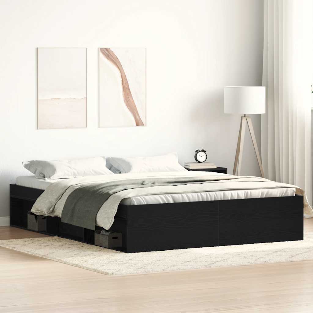 Bed Frame without Mattress Black Oak 150x200 cm Engineered Wood