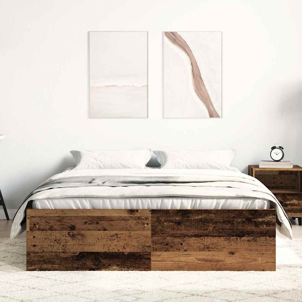 Bed Frame without Mattress Old Wood 135x190 cm Engineered Wood