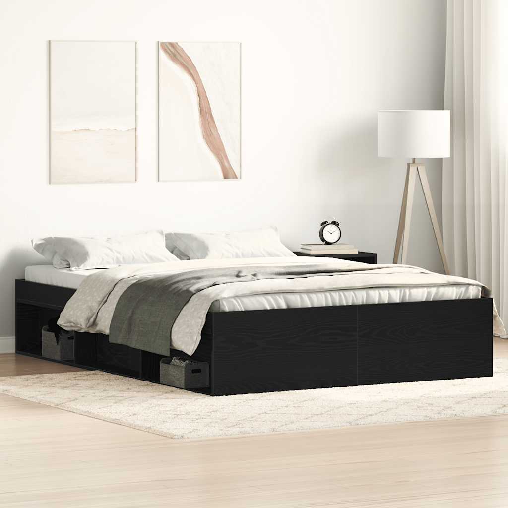 Bed Frame without Mattress Black Oak 135x190 cm Engineered Wood