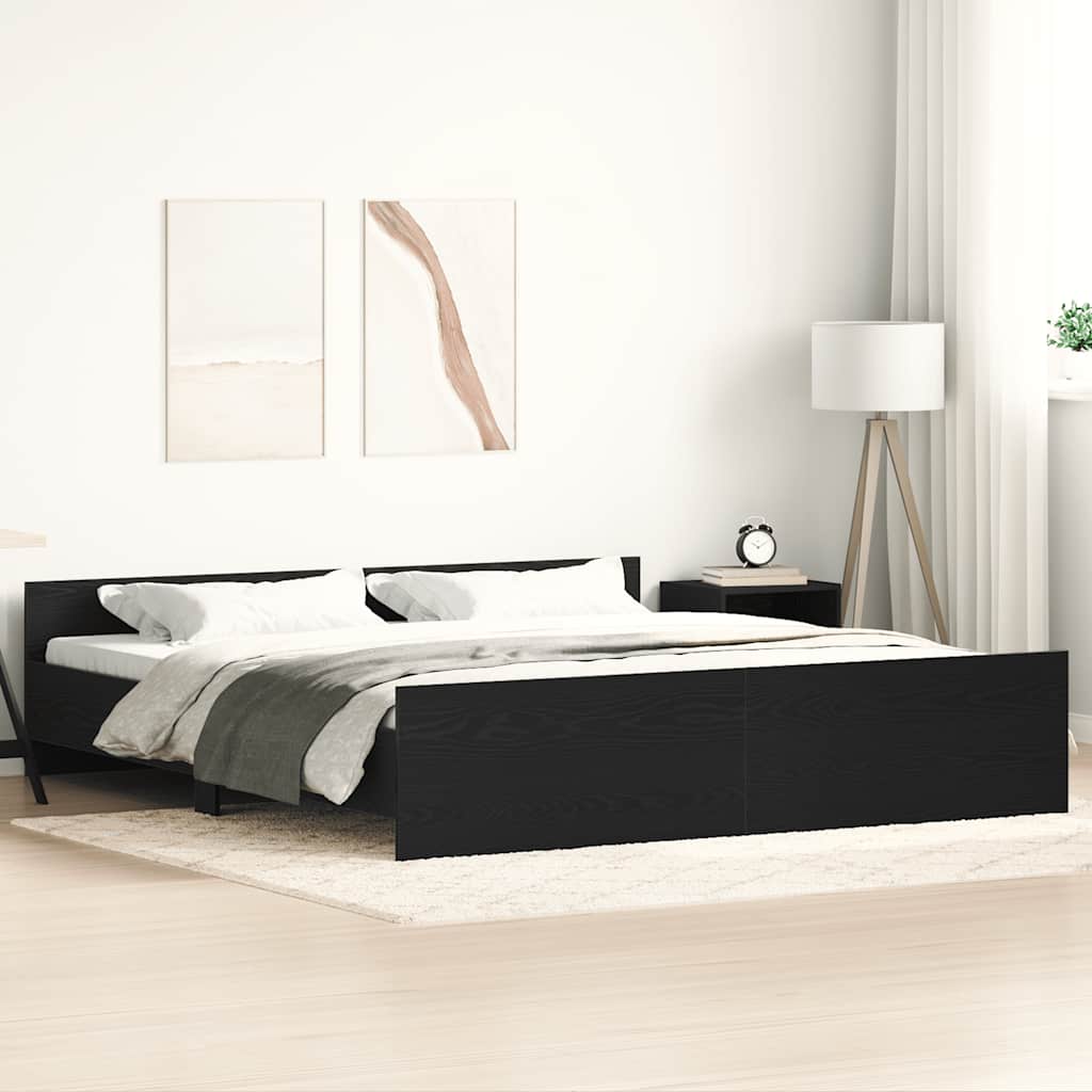 Bed Frame without Mattress Black Oak 180x200 cm Engineered Wood