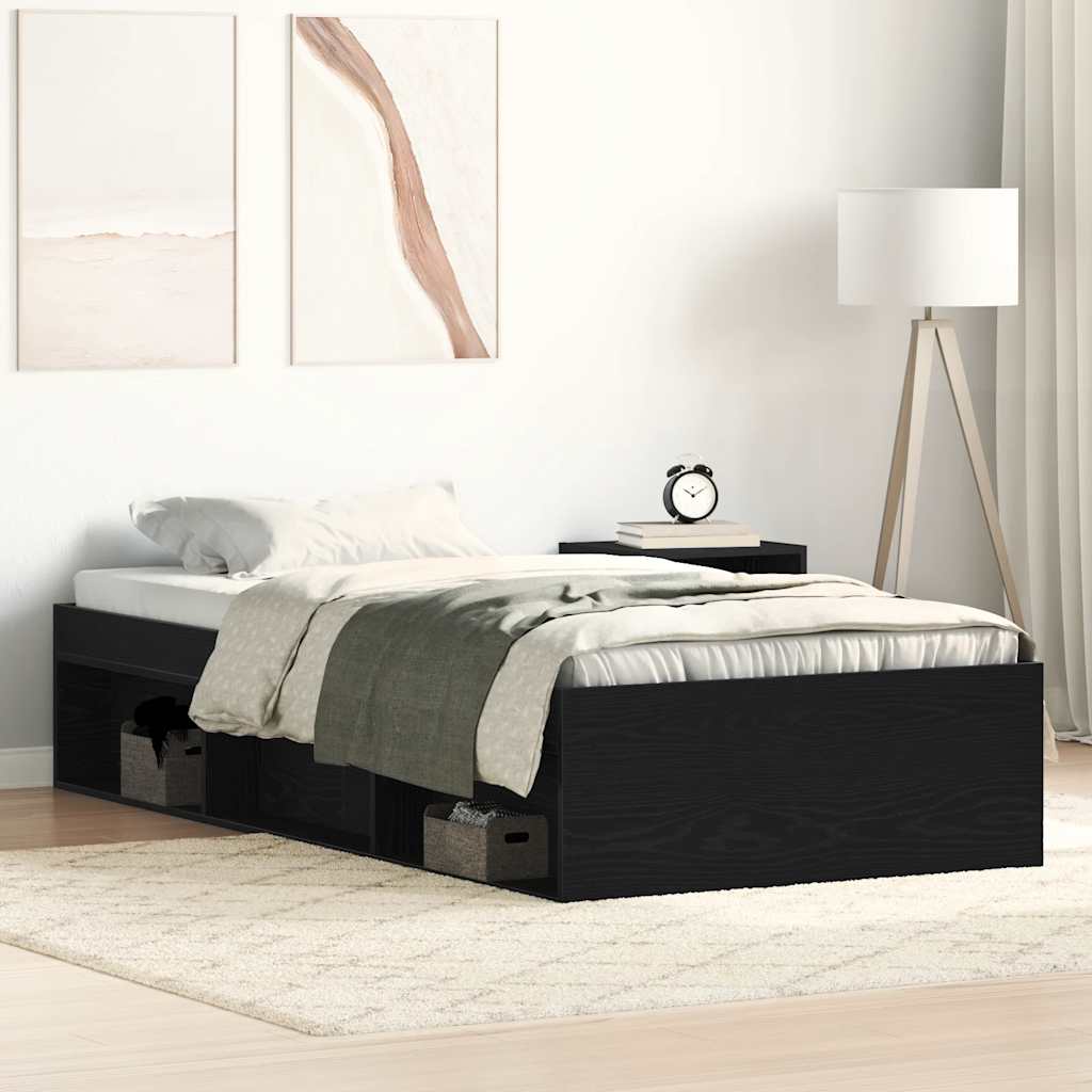 Bed Frame without Mattress Black Oak 90x200 cm Engineered Wood