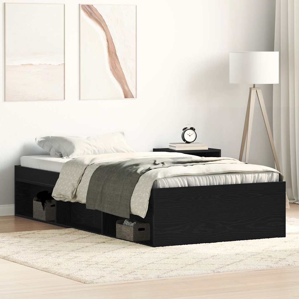 Bed Frame without Mattress Black Oak 100x200 cm Engineered Wood