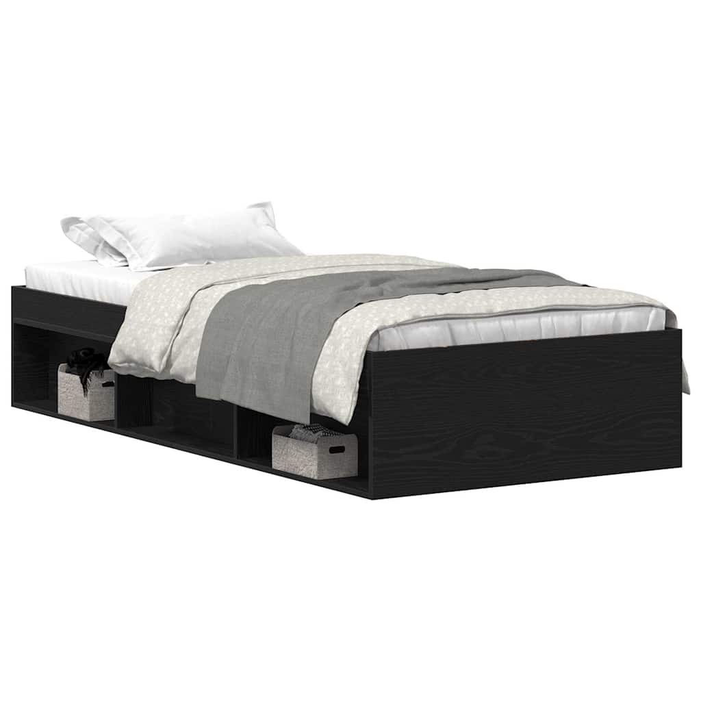 Bed Frame without Mattress Black Oak 90x190 cm Engineered Wood