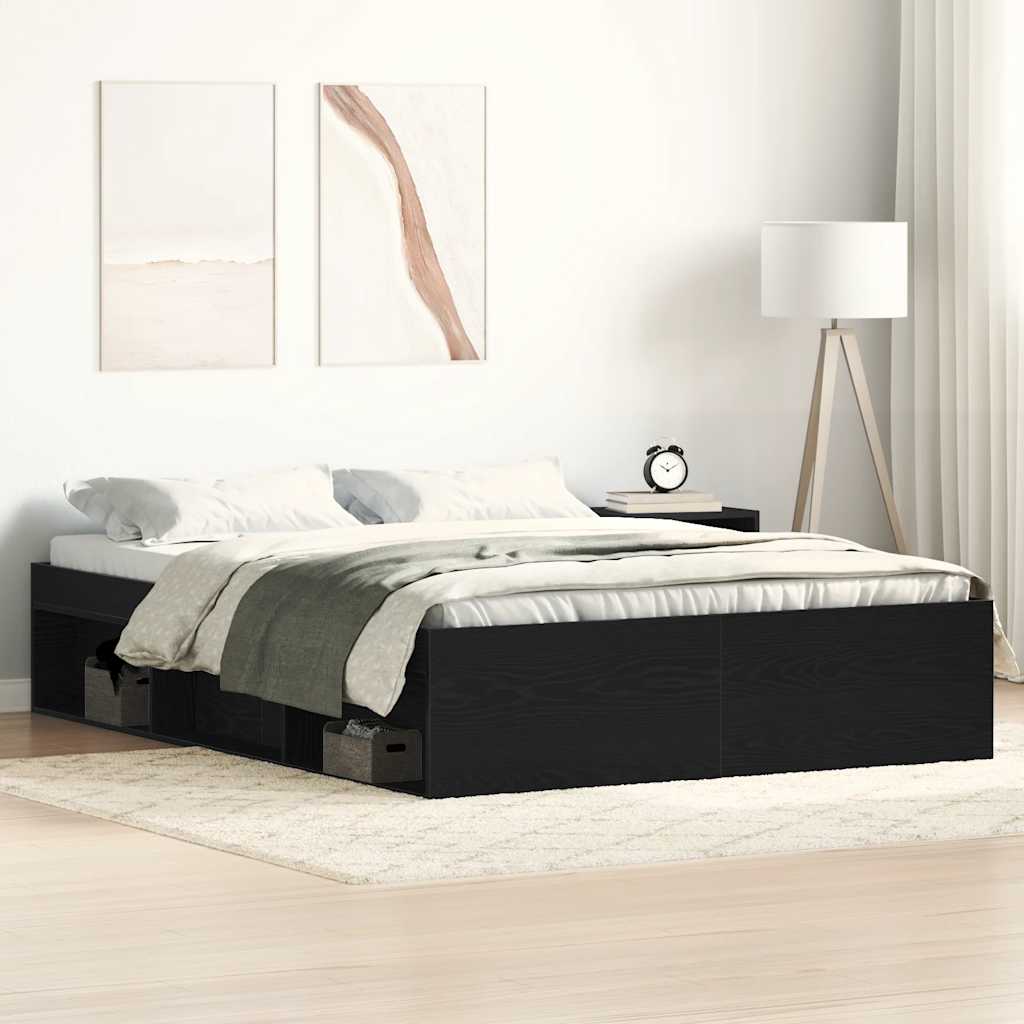 Bed Frame without Mattress Black Oak 120x200 cm Engineered Wood