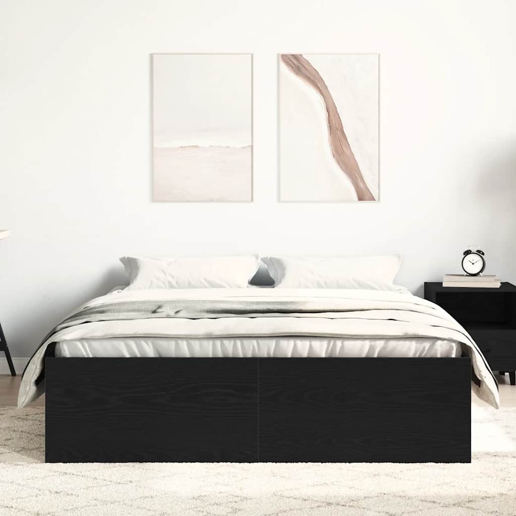 Bed Frame without Mattress Black Oak 140x200 cm Engineered Wood