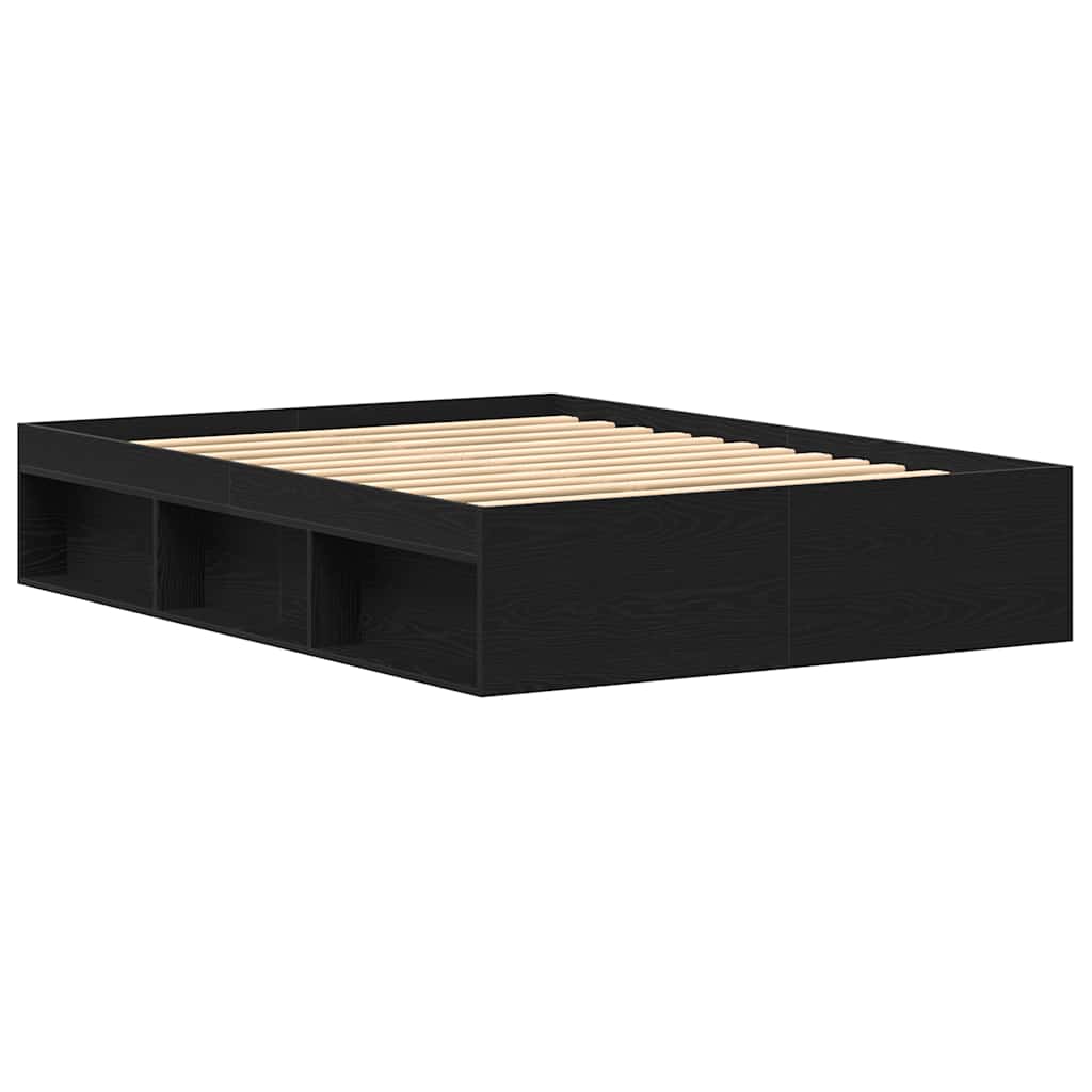 Bed Frame without Mattress Black Oak 140x200 cm Engineered Wood
