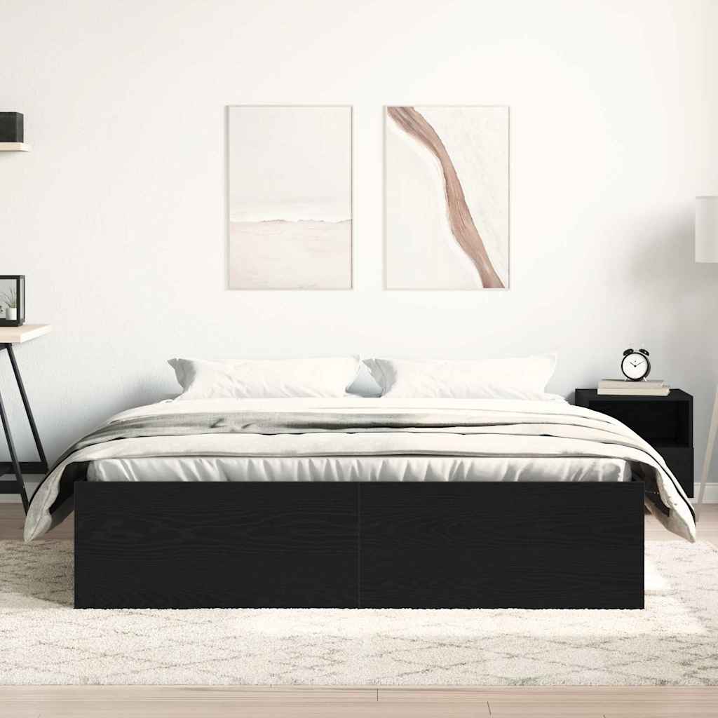 Bed Frame without Mattress Black Oak 160x200 cm Engineered Wood