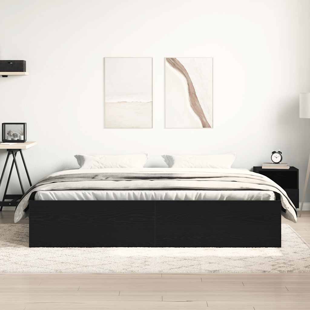 Bed Frame without Mattress Black Oak 150x200 cm Engineered Wood