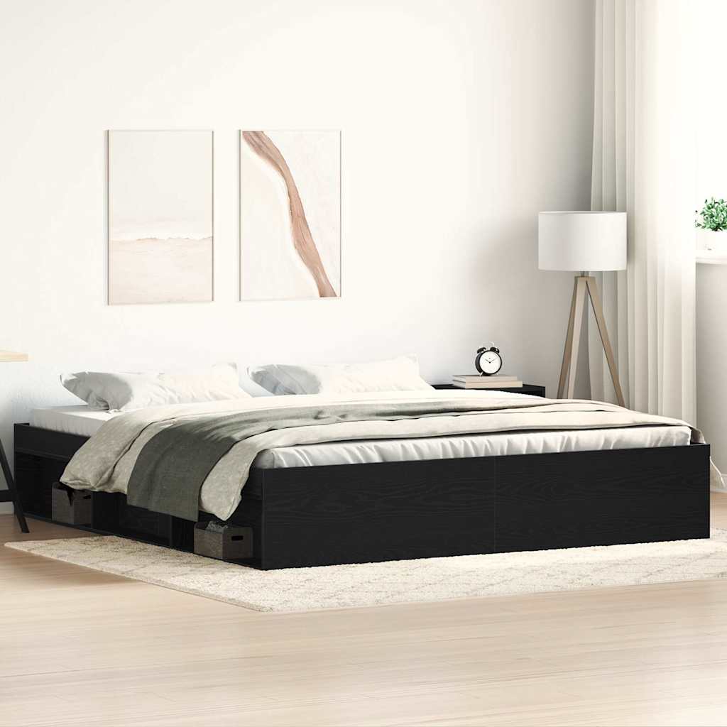 Bed Frame without Mattress Black Oak 150x200 cm Engineered Wood