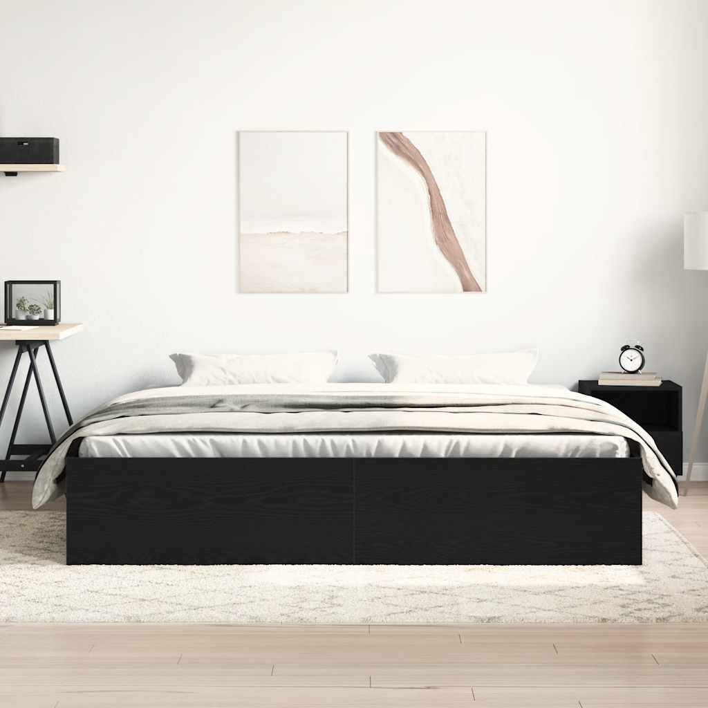 Bed Frame without Mattress Black Oak 200x200 cm Engineered Wood