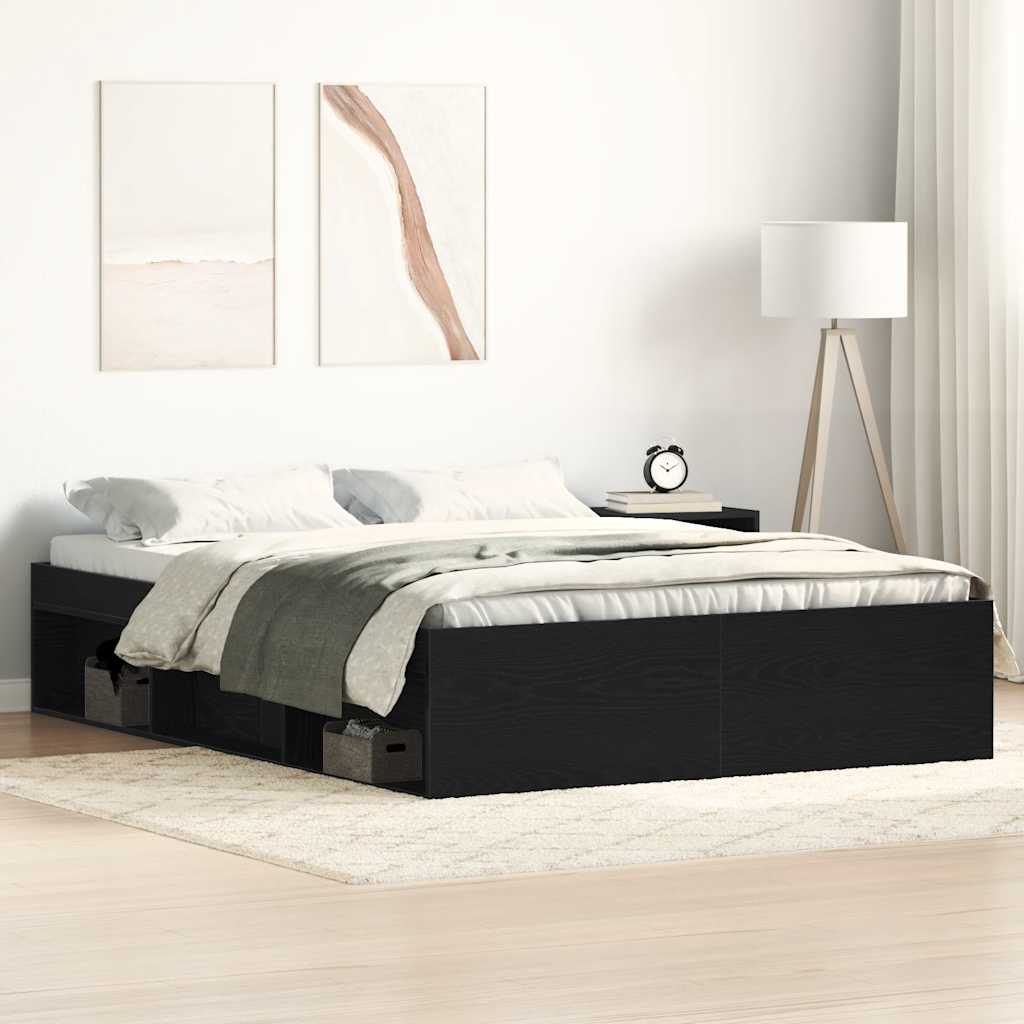 Bed Frame without Mattress Black Oak 140x190 cm Engineered Wood