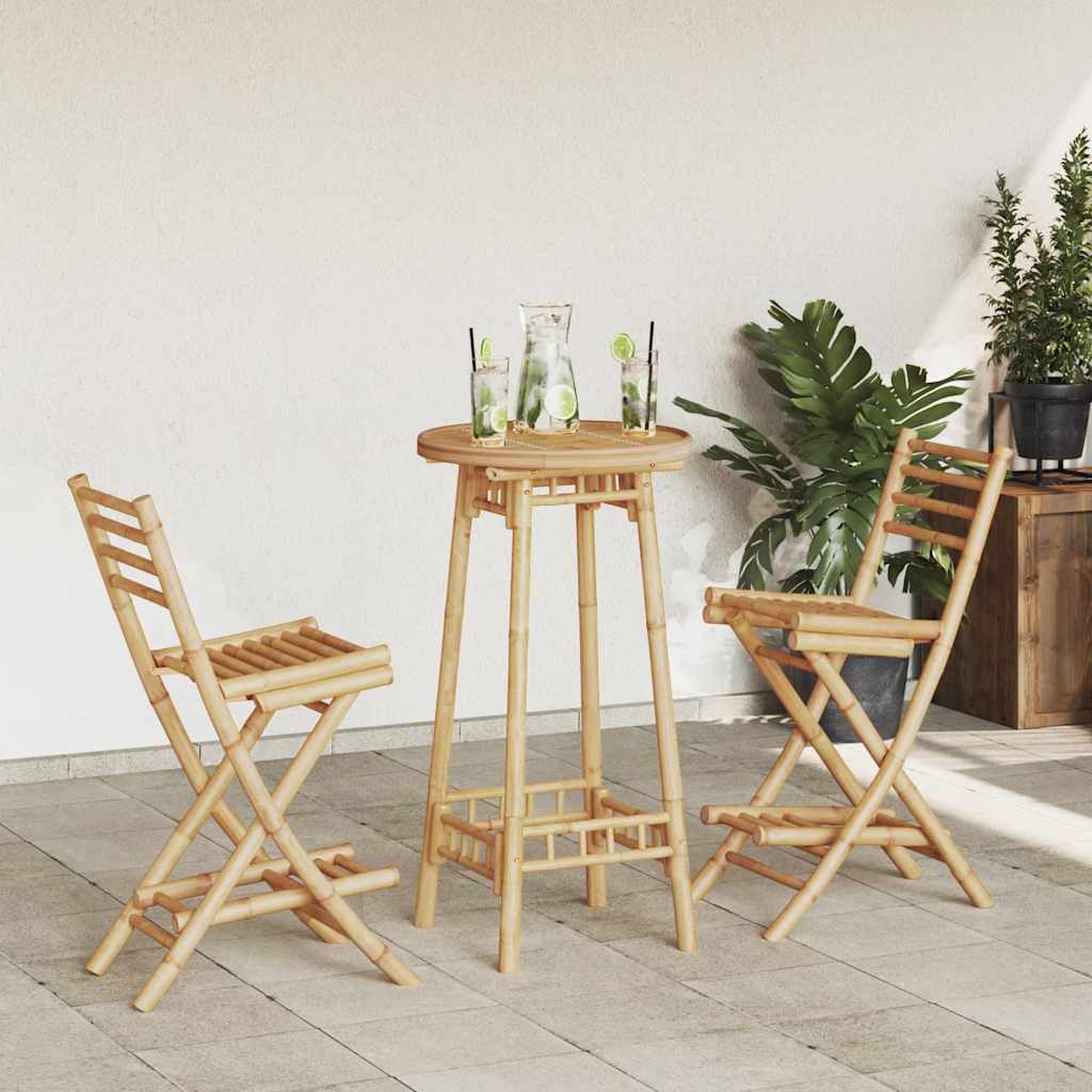 3 Piece Outdoor Bar Set Foldable Bamboo
