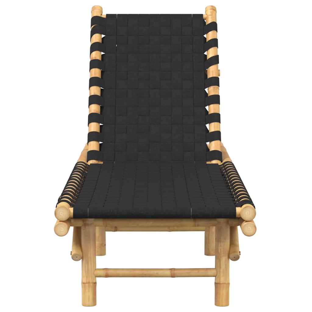 Sun Lounger with Black Woven Webbing 55x200x30 cm Bamboo