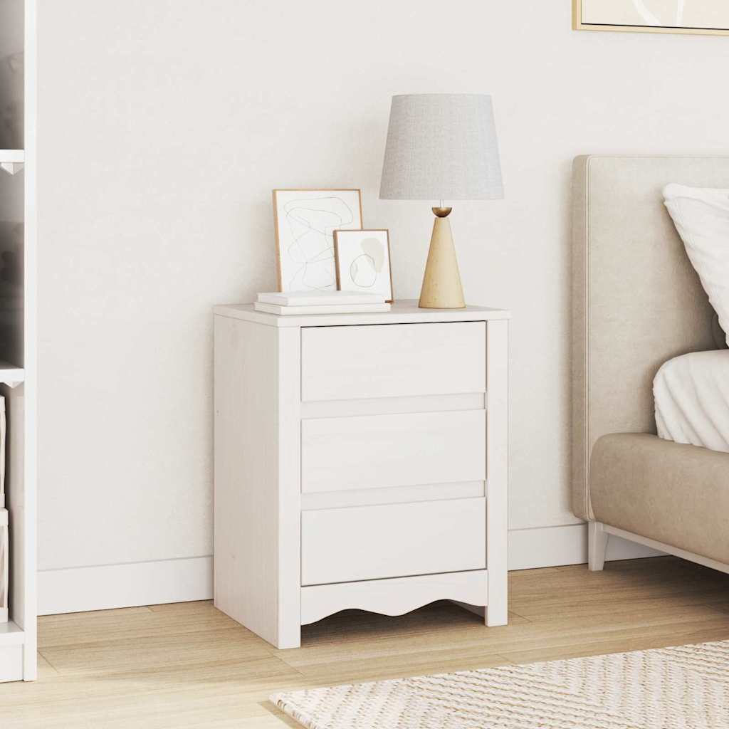 Bedside Cabinet Drammen White 45 x 35 x 56 cm Solid pine wood