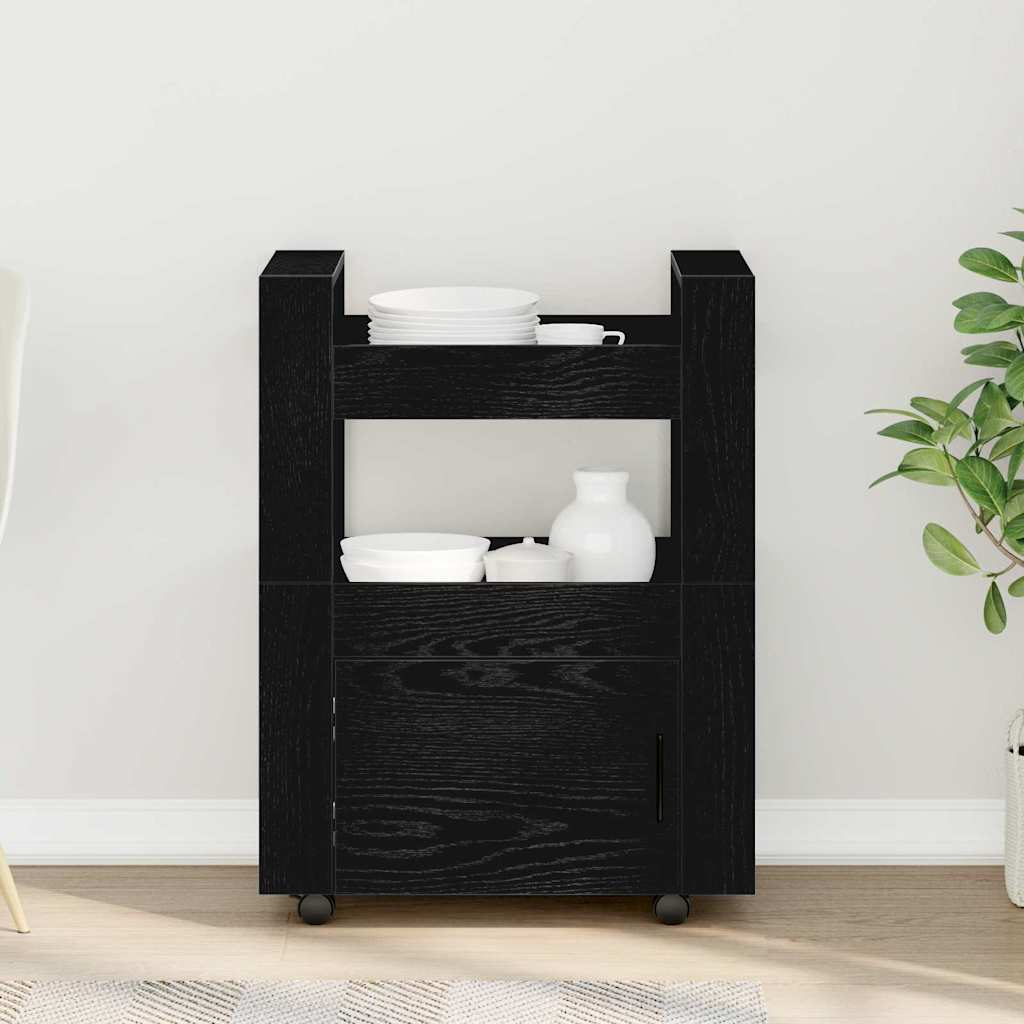 Kitchen Trolley Black oak 60 x 45 x 80 cm Engineered wood