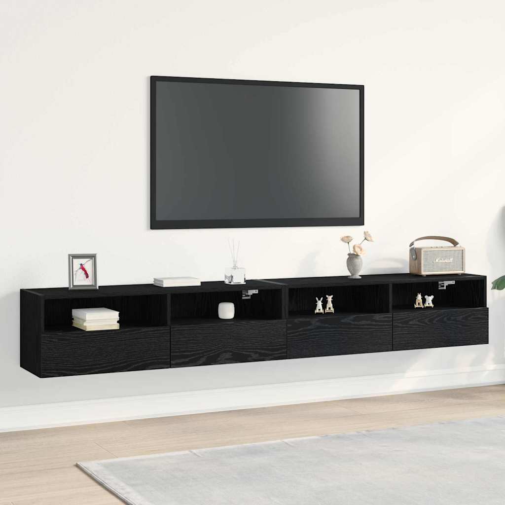 TV Wall Cabinet 2 pcs Black oak 100x30x30cm Engineered Wood