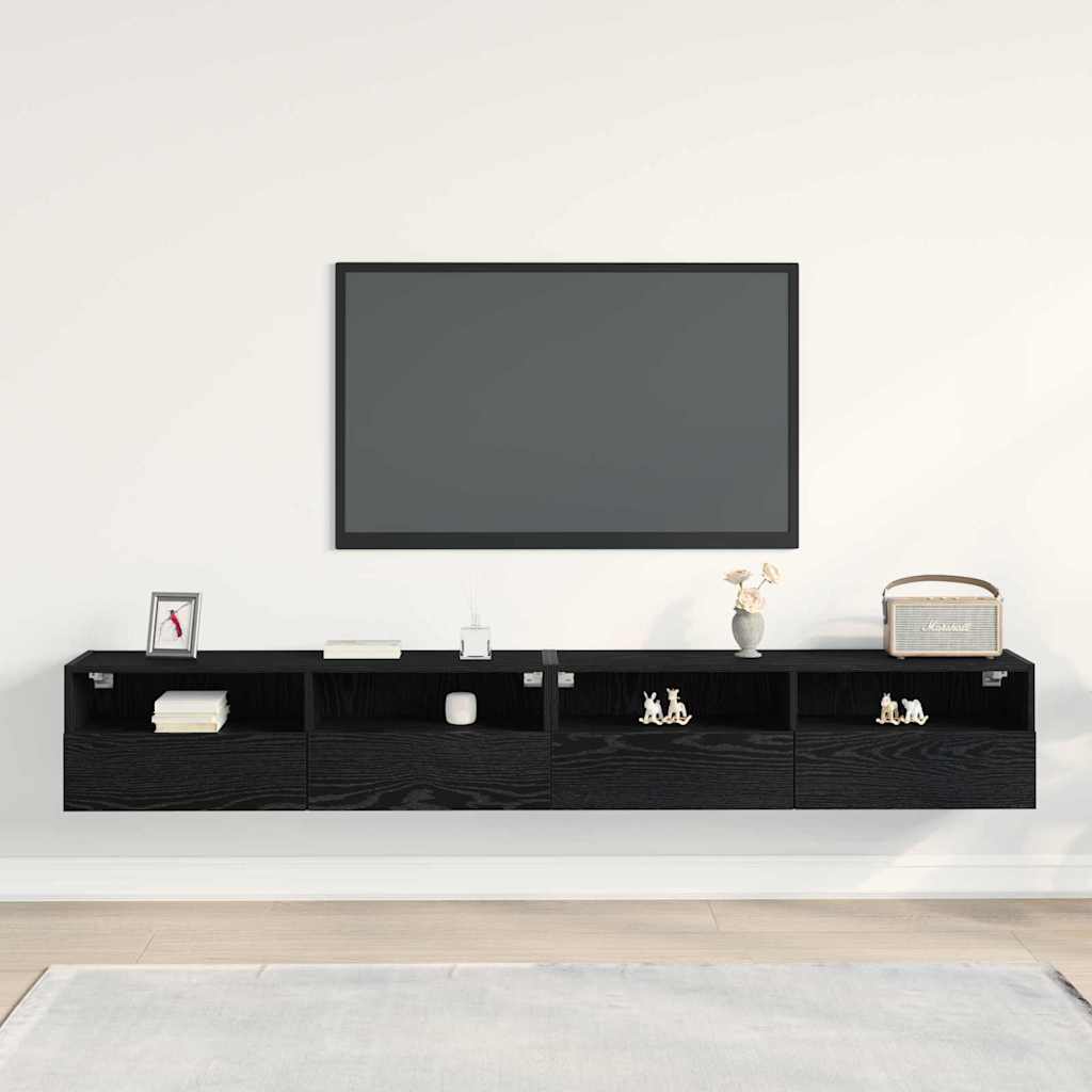 TV Wall Cabinet 2 pcs Black oak 100x30x30cm Engineered Wood