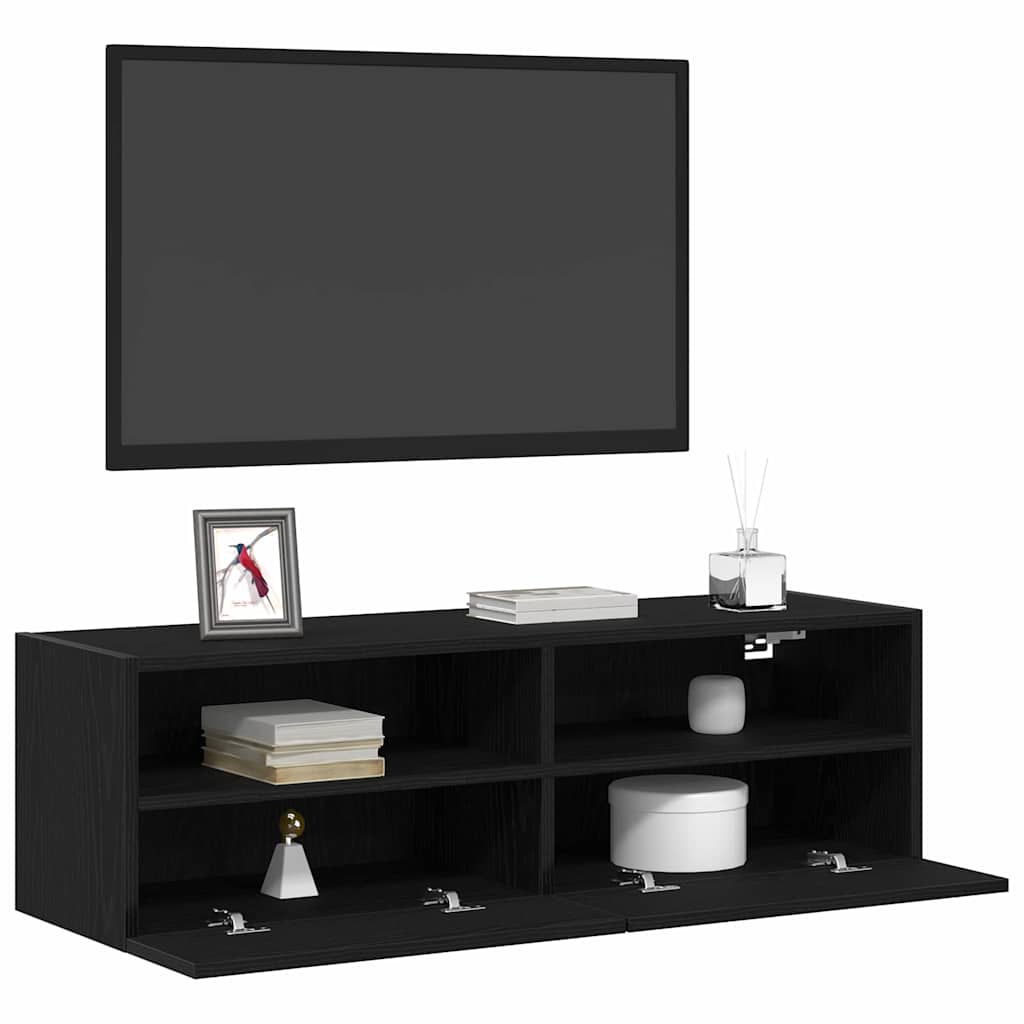 TV Wall Cabinet 2 pcs Black oak 100x30x30cm Engineered Wood