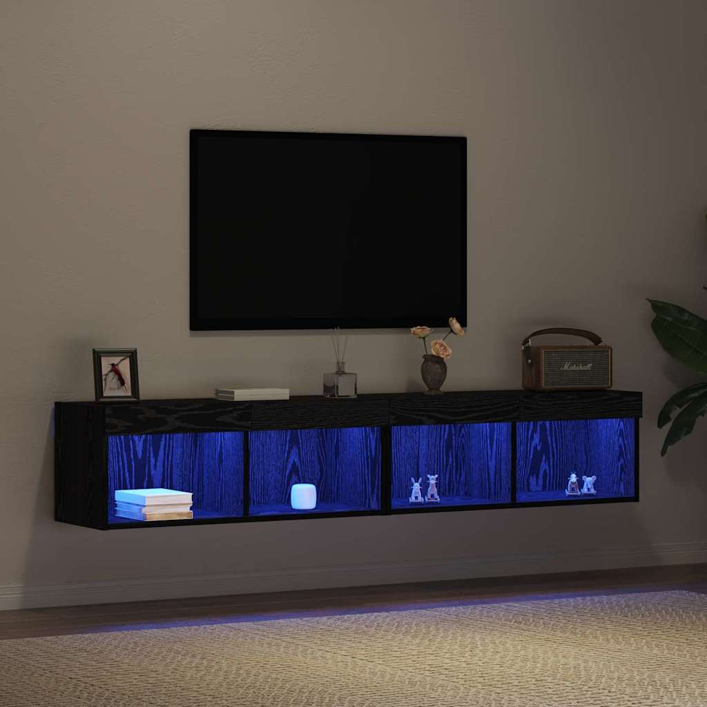 TV Cabinet 2 pcs Black oak 80 x 30 x 30 cm Engineered Wood
