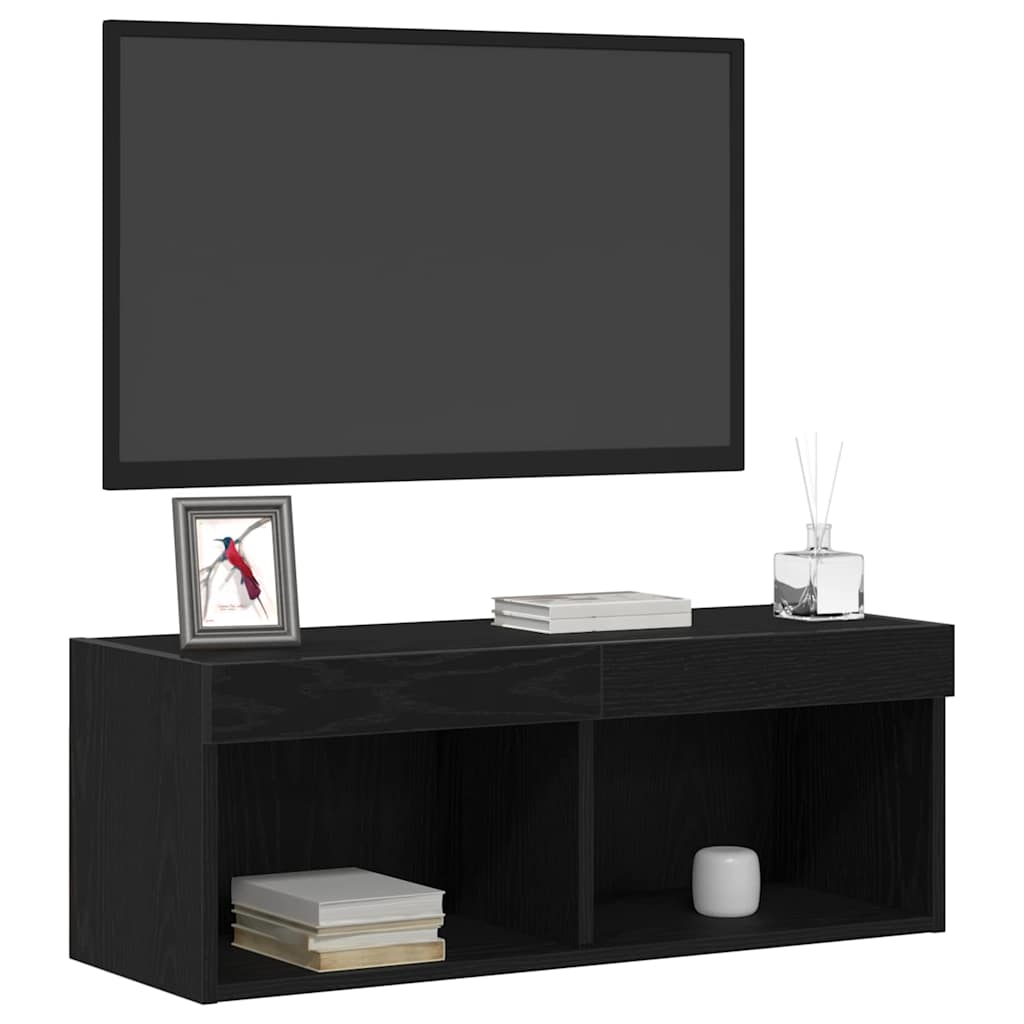 TV Cabinet 2 pcs Black oak 80 x 30 x 30 cm Engineered Wood
