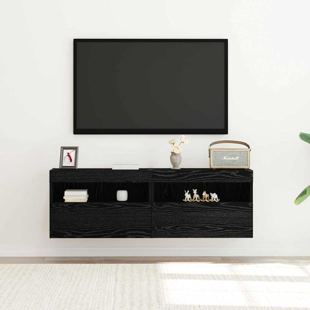 TV Wall Cabinet Black oak 60 x 30 x 40 cm Engineered wood