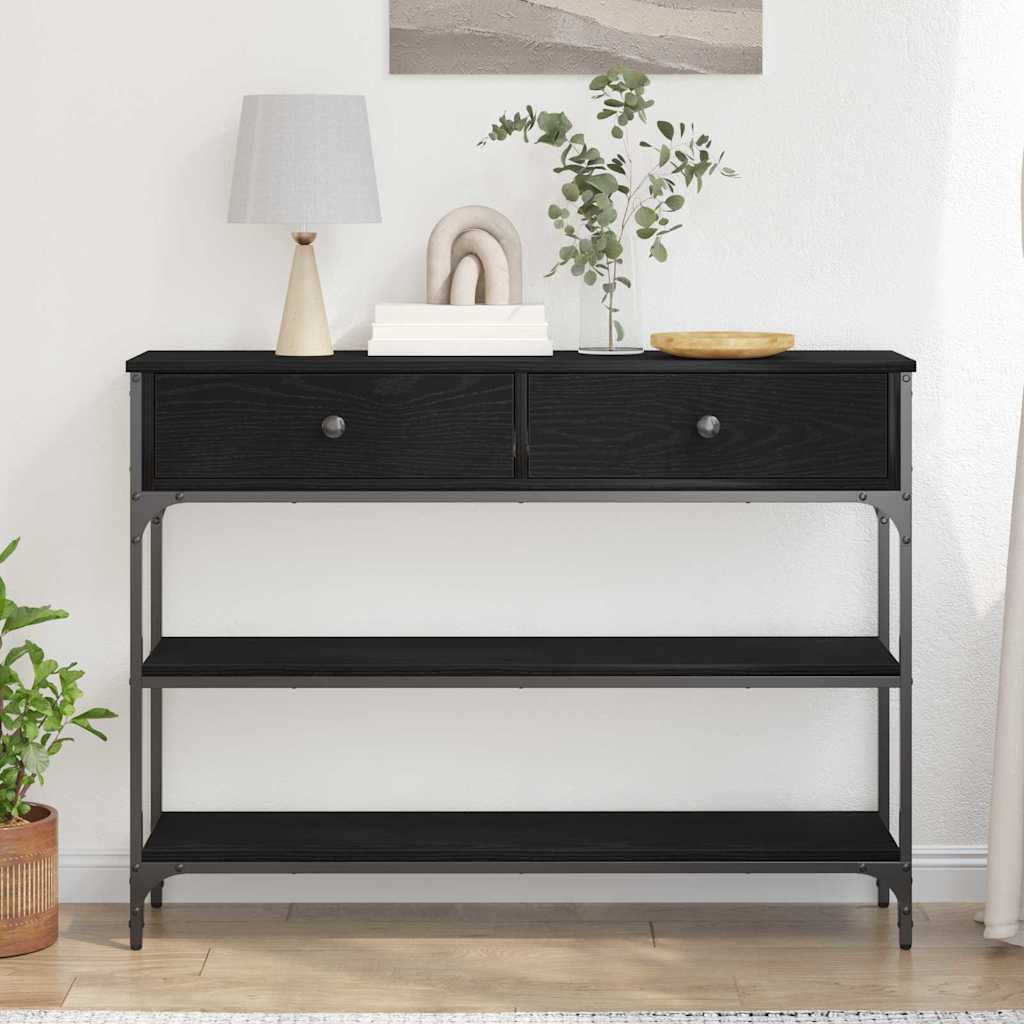 Console Table with Drawer with Shelf Black oak 100 x 25 x 75 cm