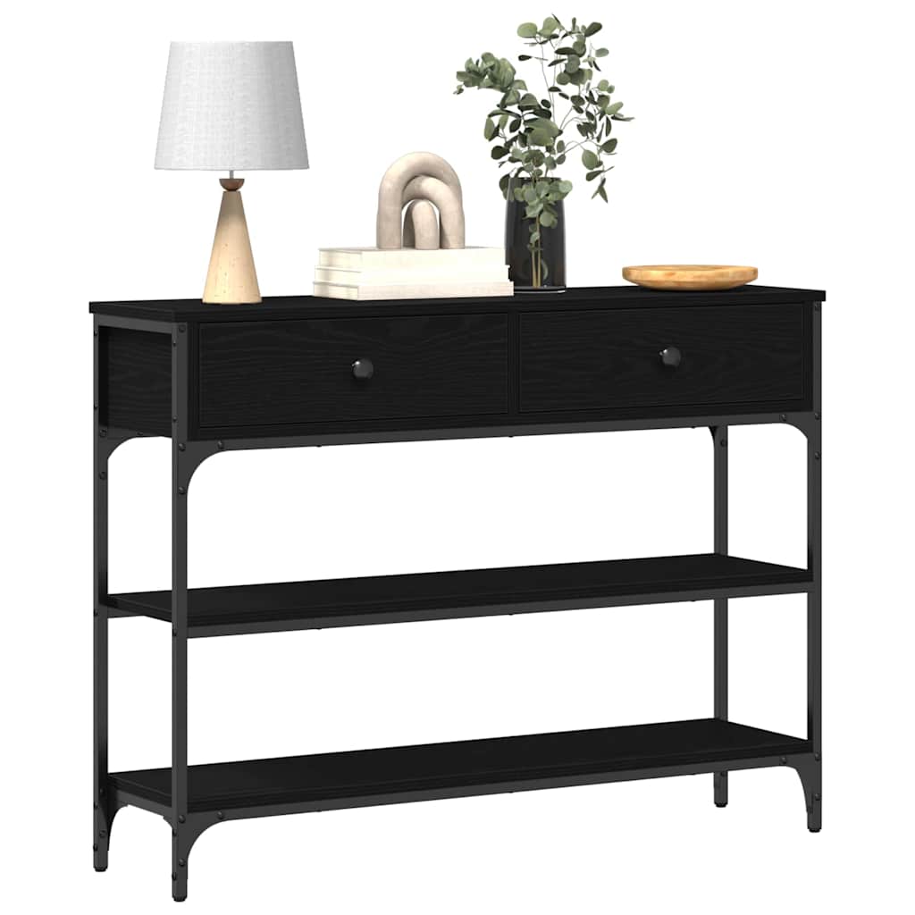 Console Table with Drawer with Shelf Black oak 100 x 25 x 75 cm
