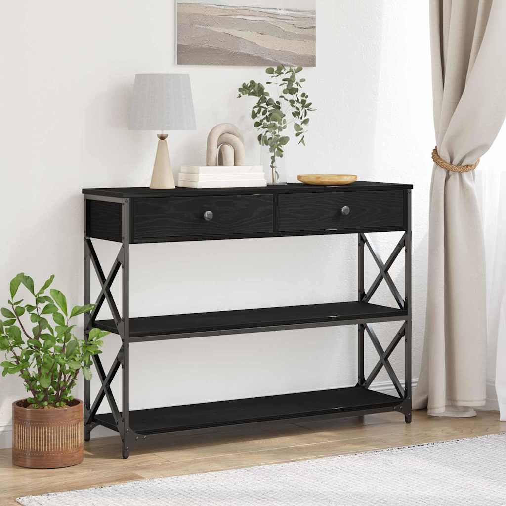 Console Table with Drawer with Shelf Black oak 100 x 28 x 75 cm