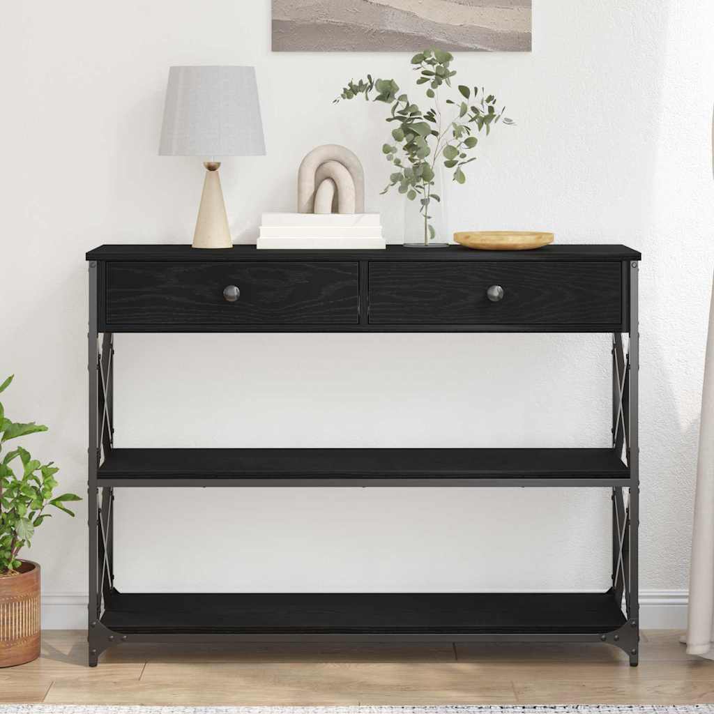 Console Table with Drawer with Shelf Black oak 100 x 28 x 75 cm