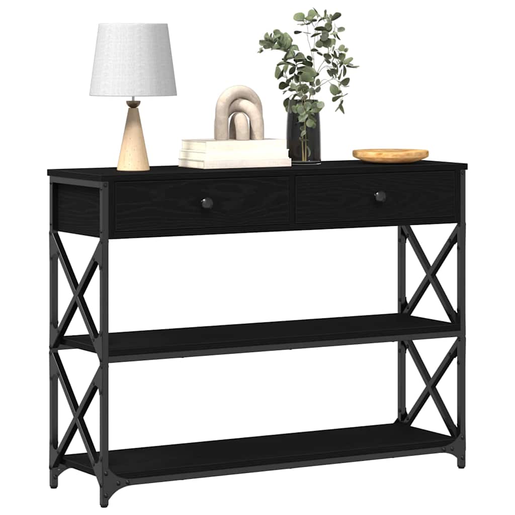 Console Table with Drawer with Shelf Black oak 100 x 28 x 75 cm