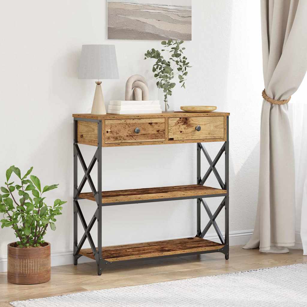 Console Table with Drawer with Shelf Old wood 75 x 28 x 75 cm