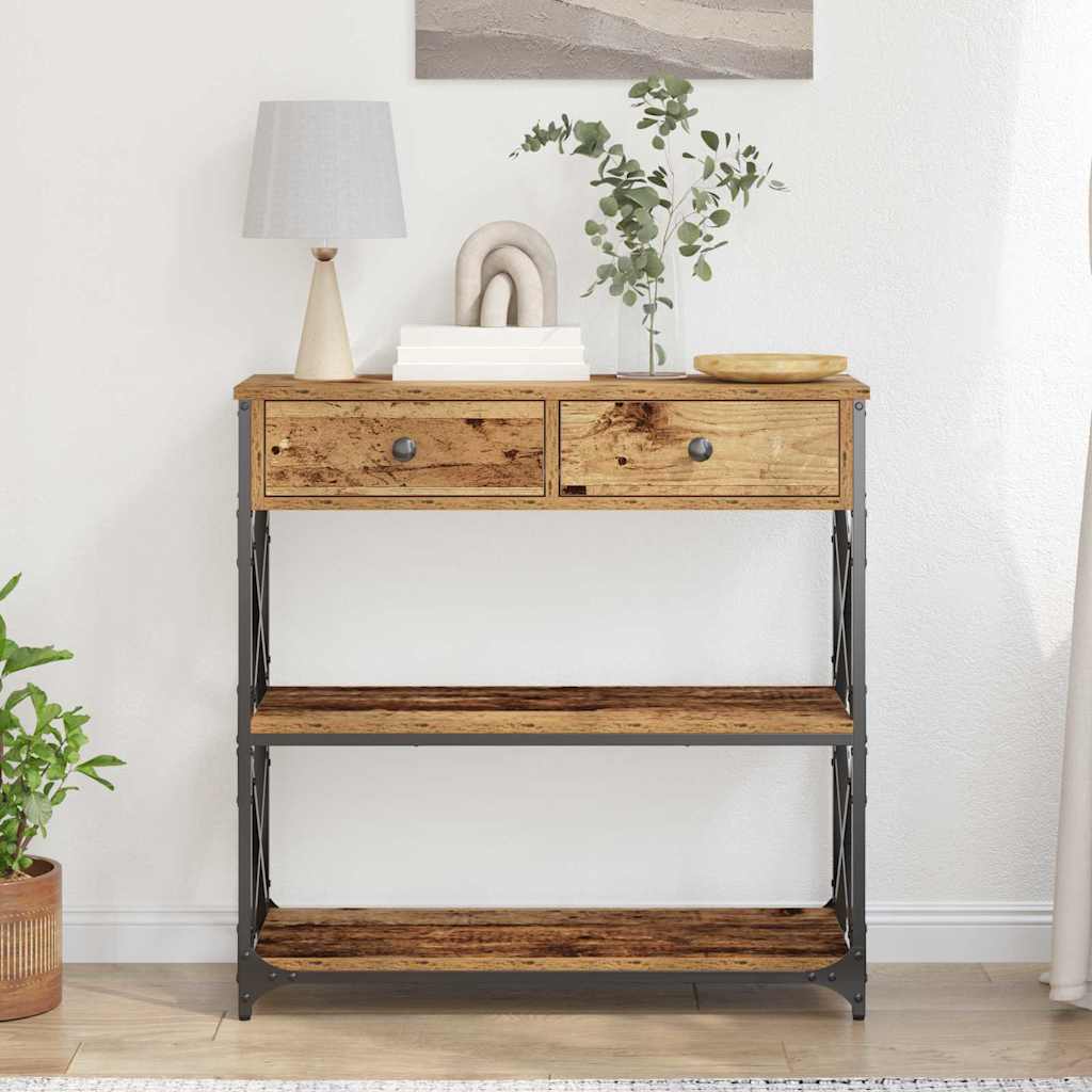 Console Table with Drawer with Shelf Old wood 75 x 28 x 75 cm